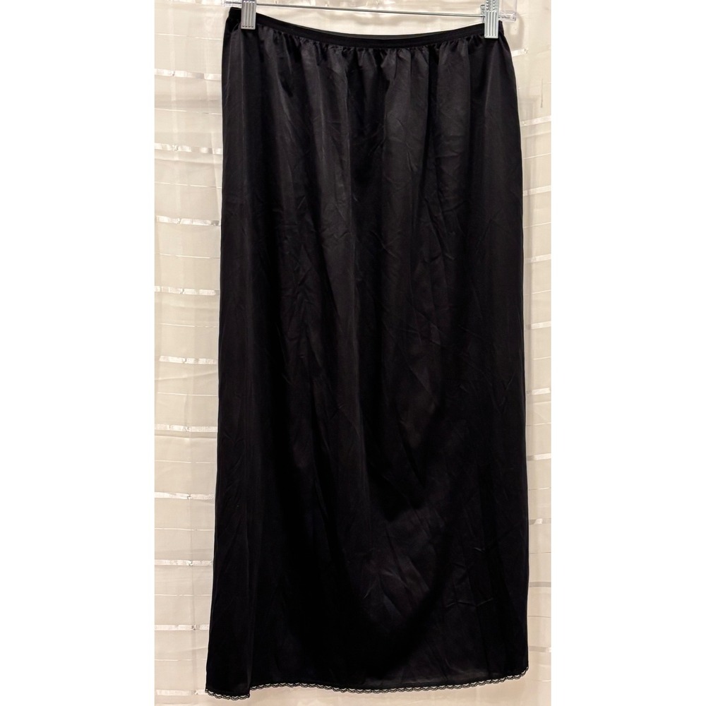 Vanity Fair Black Nylon Long Half Slip Lace Trim Side Slit 11-760 Size Large 32